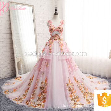 China Manufacturer Pink Puffy Wedding Dress Rhinestones Beaded Ball Gown For Sale